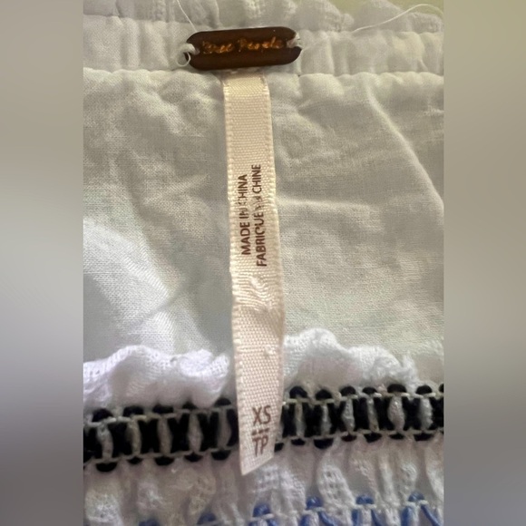 Free People White Stretch Waist Cuffs Striped Cropped Short Sleeve Size XS - Picture 2 of 3